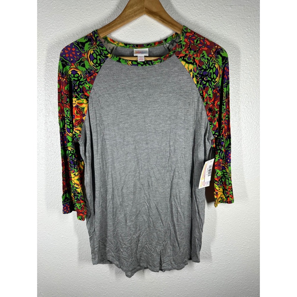 LuLaRoe Shirt Womens Small Gray Randy Raglan 3/4 Sleeve Abstract Print Baseball